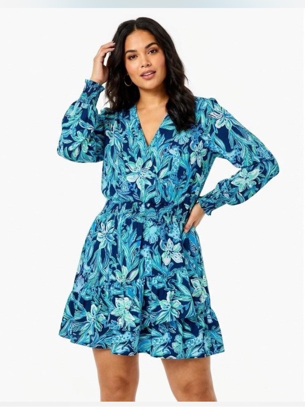 Lilly Pulitzer Cristiana Stretch Dress High Navy Take it or Leaf it Sz 12